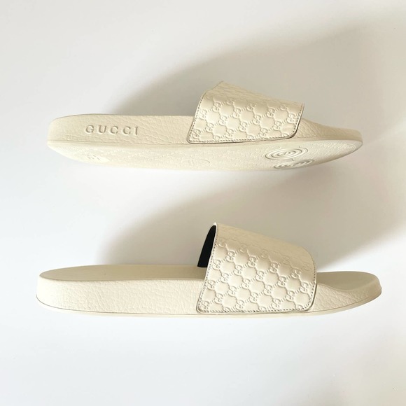 Gucci Leather Rubber Slide Sandal White Micro GG Monogram US Women 10 Men 8.5 - Picture 10 of 16